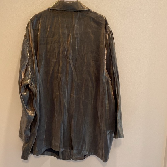 Finity Naturals Gold Shimmer Oversized Metallic Button Shirt Long Sleeve Size 2X - Picture 6 of 8